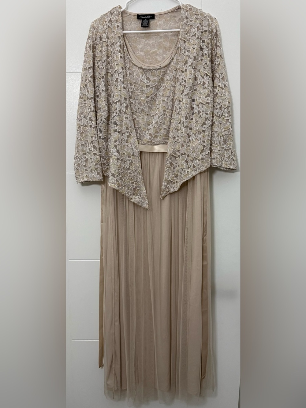 Chiffon & Lace Taupe Maxi Dress with Coordinating Lace Jacket
